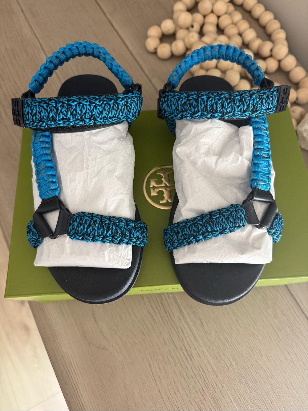 Tory Burch Braided Turquoise-Black Sport Sandals